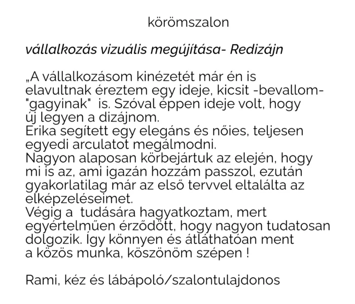 ügyfélvisszajelzés körömszalon